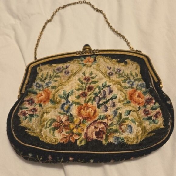1930's Floral Tapestry Clutch with Chain Strap - Picture 1 of 6
